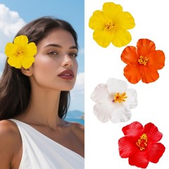 4 Pcs Hawaiian Flower Hair Clips 1 Count (Pack of 6), White Yellow Orange Red