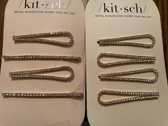 NEW! Set/8 Kitsch Goldtone &Crystal Bobby Pins – 6 Teardrop and 2 Long Straight