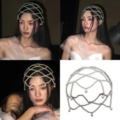 Women s Handmade Pearls Hat Elastic Pearls Headband Light weight Wedding Hat