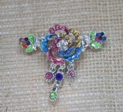 3x Silver tone with Blue rhinestone crystal metal hair clip light weight 5019