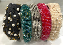 Chunky Headbands Lot 5 Full Rhinestones Clear/ Colored Pearl Lace Accents Bridal
