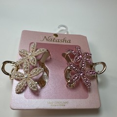 Natasha Women’s Flower Hair Claw Clip Set Gold Pink White Pearl Rhinestone