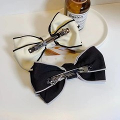 2 PCS Big Hand-made Grosgrain Ribbon Solid Color Black White Hair Bows Clip