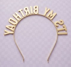 NWOT “It’s My Birthday” Metal Headband Gold Pastel Enamel Tiara Crown Party