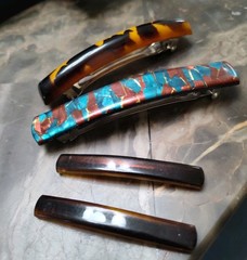 4 Vintage 80s Tortoise Shell & Multi Color Hair Clips/ Barrettes Made in France