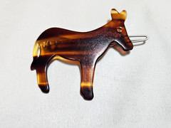 Vtg Faux Tortoise Shell Brown Hair Barrette 2″ Made In France Mule Donkey Nice!