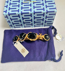 Tory Burch Women’s Roxanne Black Stone & Gold Statement Barrette Hair Clip