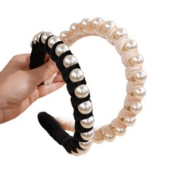 Wiwpar Pearl Headbands Velvet Hair Hoop with Pearls Elegant Pearl Head Band No S