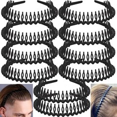 10 PCS Non-Slip Plastic Headbands with Teeth Comb – Matte Black Hair Bands for W