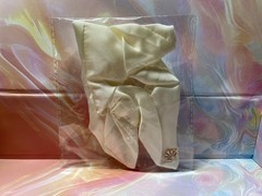 NEW Lele Sadoughi Square Scrunchie in Ivory With Gold Logo Charm