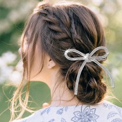 2 Pcs Bow Hair Clips Rhinestone Hair Accessories Silver Hair Bows Women Crystal