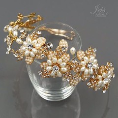 Crystal Pearl Headband Gold Bridal Headpieces Tiara Wedding Accessory 00593
