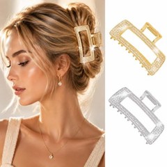 Rhinestone Hair Claw Clips Metal Medium Hair 1 Count (Pack of 1) Silver+Gold