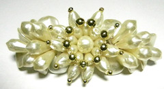 Gorgeous Faux Pearl Wired Flower Barrette w/Gold Bead Accents-Bridal-Wedding