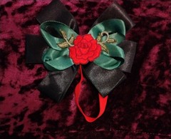 Handmade Solid Ribbon Fabric Hair Bow Black Green Red Flower Floral Party