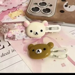 Cute Bear Face Cartoon Hair Clip Barrettes Set White & Brown Plastic | Women