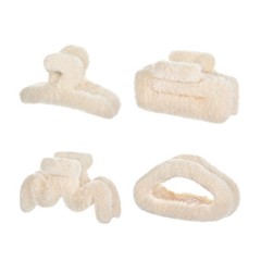 4 PCS Faux Fur Hair Clips Versatile Thin Thick Strong Hold NonSlip White