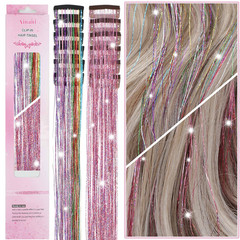 Clip in Hair Tinsel 20 Inch Glitter Tinsel Hair Extensions Fairy Hair Tinsel for