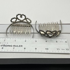 Vintage Silver Tone Hair Combs Rhinestone Heart Tiara Bridal Wedding Set of 2