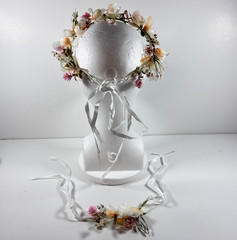 Pink White Flower Crown Pearl Wedding Quinceanera First Communion Boho Halo FH_N