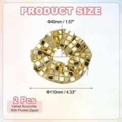 2 Pcs Velvet Scrunchie with Pocket Zipper Sequin Elastic Hair Ties Gold