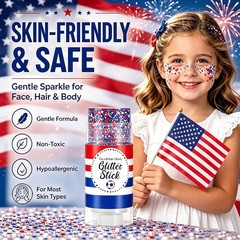 Patriotic 4th of July Glitter Stick,Sparkle Red White and Blue Face Hair Body Gl