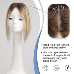 5 Days Custom: 3.5″x4″ Lace Brown Ombre Blonde 100%Human Hair Topper Clip in 12″