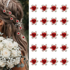 Red Rhinestone Hair Pins – 20Pcs Mini Rose Barrettes, Decorative Wedding Hair Ac