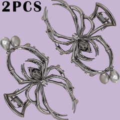 2Pcs Y2K Rhinestone Pearl Skull Spider Hair Claw Clip Women NEW