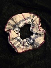 Rare HTF Burberry London Tan Nova Check With Red Maroon Trim Hair Scrunchie