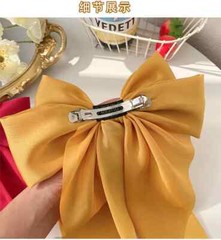 11 Solid Color Satin Ribbon Big Bows Hairpin Spring Clips Hair Accessories for