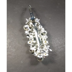 Hair Barrette Tension Clip Faux Pearls Rhinestone Silver Tone Elegant Church…