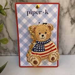Piper K Patriotic Teddy Bear Hair Claw Clip Red White Blue/American Flag – New