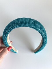 Padded 1.5” Headband with Aquamarine Rhinestone Aluminum Mesh Overlay Handmade