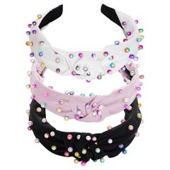 Pearl Knotted Headbands For Women Black White Pink Jeweled Hairbands 3 PCS