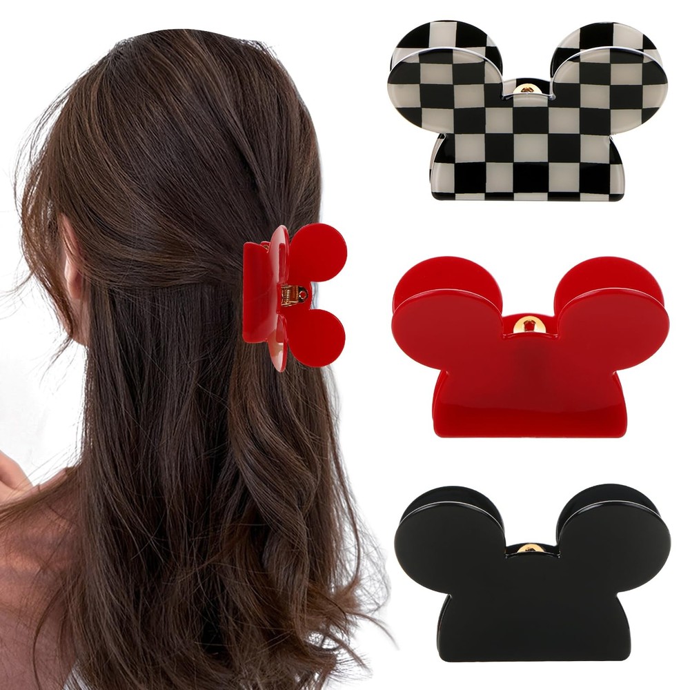 BENOSPACE Hair Clip, 3Pcs Mouse Head Acrylic Claw Clips for Thin Red