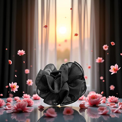 Black Large Chiffon Claw Clip Hair Bow Large Size Black Fabric Ribbon Flower Ros
