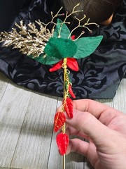 Unique Handcrafted Natural Gemstone Holiday Poinsettia Inspired Hair Stick