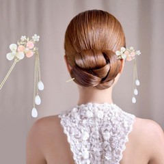 8 Retro Vintage Asian Hair Sticks with Pearl Pendants – Gold Metal Floral Pins f