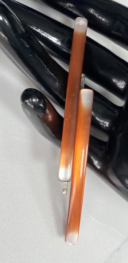 Pair (2) Vintage Caramel Brown Lucite Hair Barrettes Bobby Pins Hair Accessory