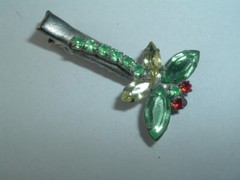 VINTAGE RHINESTONE & PLASTIC GEM DRAGONFLY METAL HAIR CLIP UP DO HAIR ACCESSORY