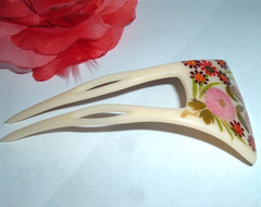 Vintage Hand Painted French Hair Stick Fork Bun Chignon