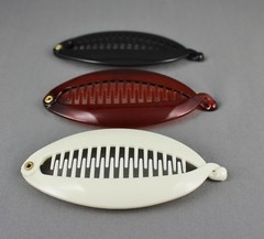 Cream Brown Black Set Pack 3 banana hair clips comb interlocking teeth 4.5″ long