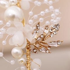 Big Flower White Pearl Crystal Hair Head Band Accessories Bridal Wedding