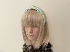 Pastel Rainbow Plaid checekered print top knot headband rockabilly retro vintage