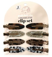 Great Hair Day Creaseless Clip Set 8pc 2.5″ Assorted Gold + Neutral Patterns