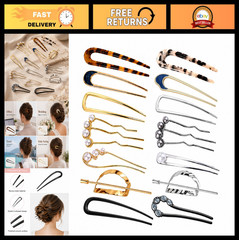 14 Pcs U-Shaped Pearl Hair Pins for Bun & Updo, Decorative Styling Forks, All Ha