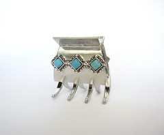 Small medium turquoise blue stone geometric metal western hair claw clip