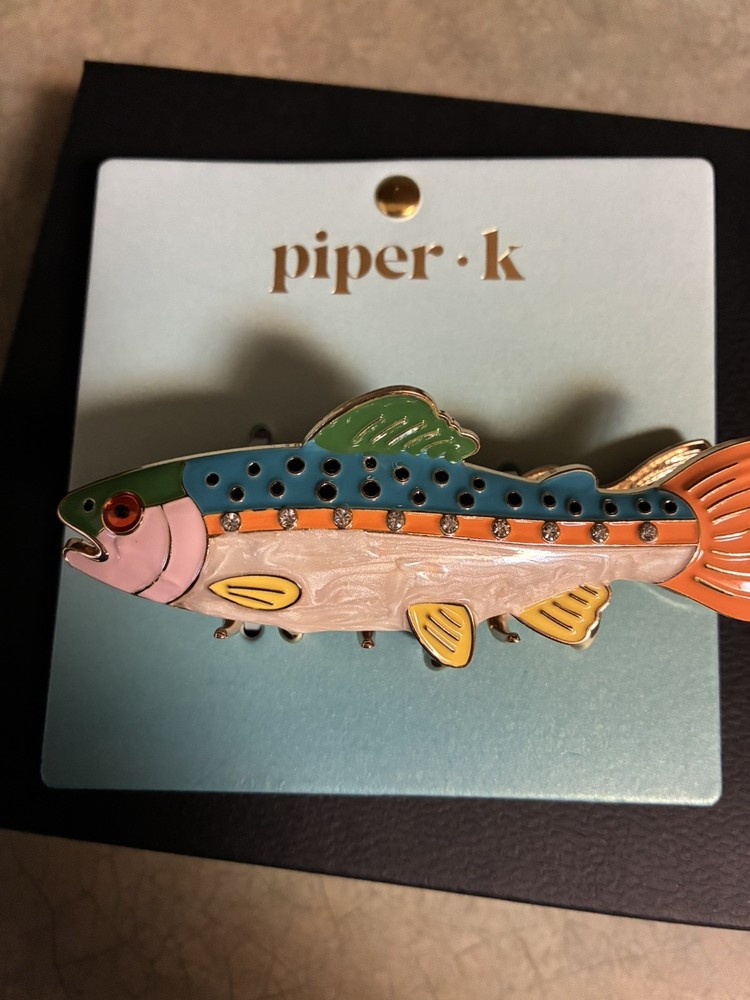 Piper K Trout Fish Enamel Rhinestone Gold Tone Hair Claw Clip NWT