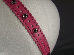 Pink faux leather rivet grommet ball stud headband stretch elastic studded